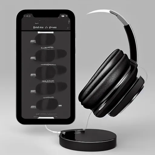 Image similar to wireless headphone stand, futuristic, techno, cyberpunk, product design, render, concept, fun, cute