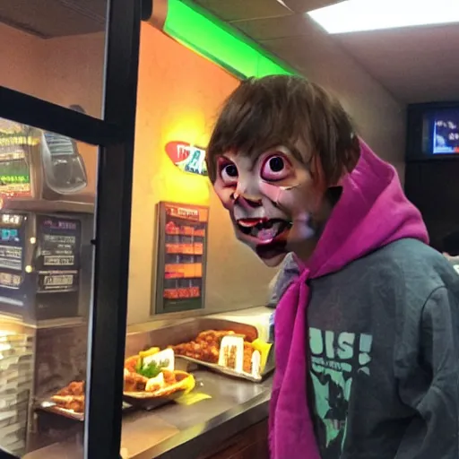 Image similar to gollum at taco bell