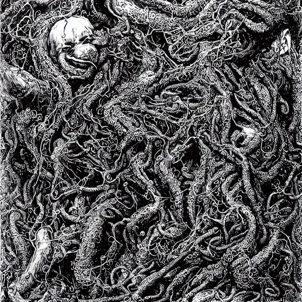 Image similar to portrait of Cthulhu by Dan Hillier, intricate, lovecraftian, black and white and gold