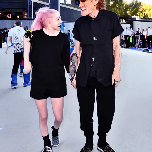 Prompt: willem dafoe holding hands with billie elish 4k