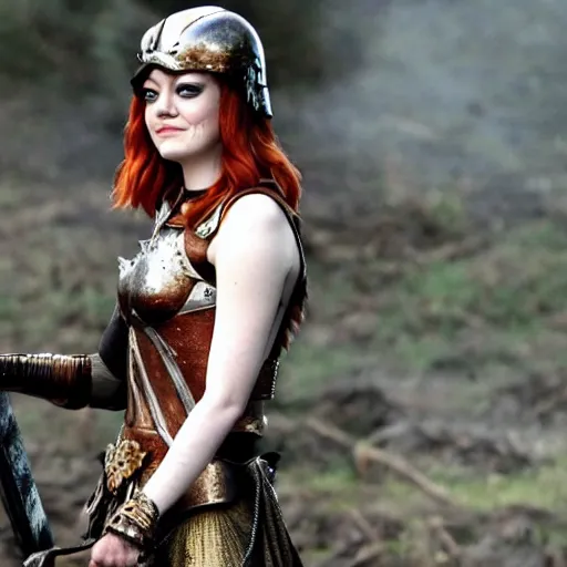 Prompt: full shot photo of emma stone as a valkyrie warrior