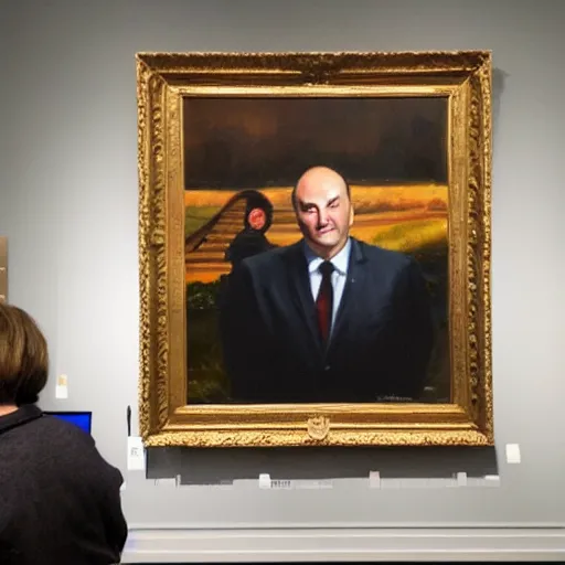 Image similar to kevin o'leary paintings in a painting, exposed in museums