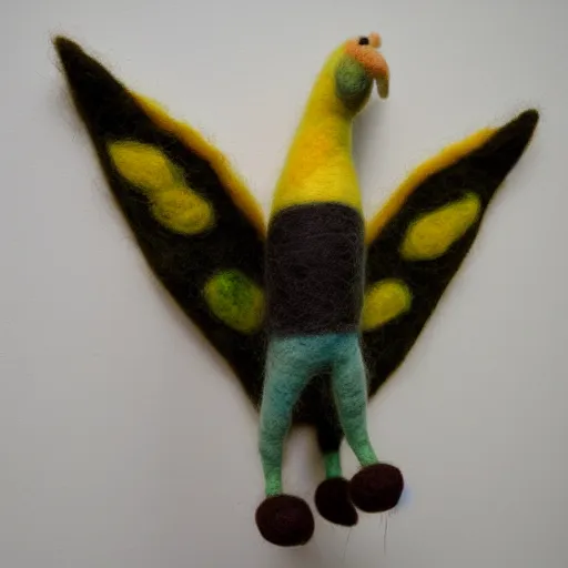 Image similar to a needle felted pterodactyl, needle felting art.