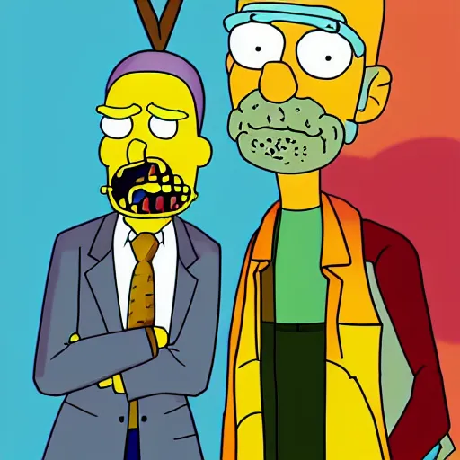 Image similar to breaking bad crossover with rick and morty and the simpson, fanart, trending on artstation, deviantart, my rendition