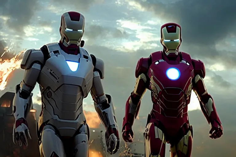 Image similar to film still of zombie Tony Stark in Ironman armor with no headpiece in new avengers movie, 4k