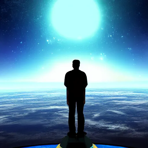 Image similar to standing on neptune, looking out into the vastness of space, digital art.