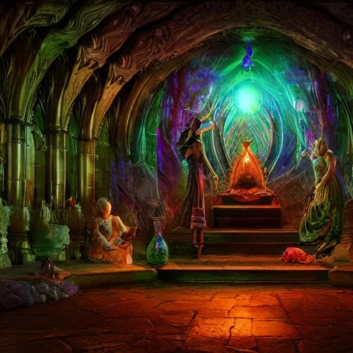 Image similar to Photorealistic magic elven shrine of the elf goddess. Hyperdetailed photorealism, 108 megapixels, amazing depth, glowing rich colors, powerful imagery, psychedelic Overtones, 3D finalrender, 3d shading, cinematic lighting, artstation concept art