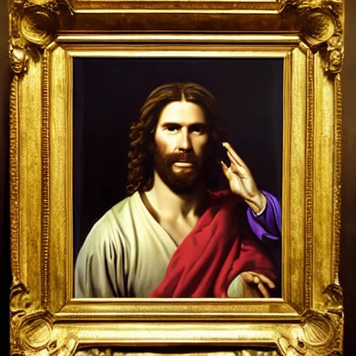 Prompt: Portrait of Will Ferrell as Jesus, heavenly vision, Jacques-Louis David, Musée du Louvre