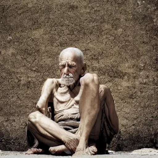 Image similar to 1 0 0 0 year old man contemplating why he is still alive.