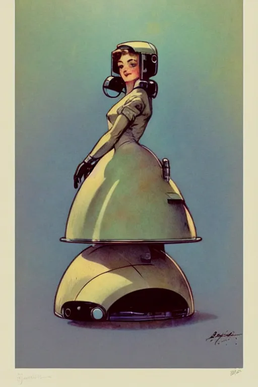 Prompt: ( ( ( ( ( 1 9 5 0 s retro future android robot flyingsaucer maid. muted colors., ) ) ) ) ) by jean - baptiste monge,!!!!!!!!!!!!!!!!!!!!!!!!!