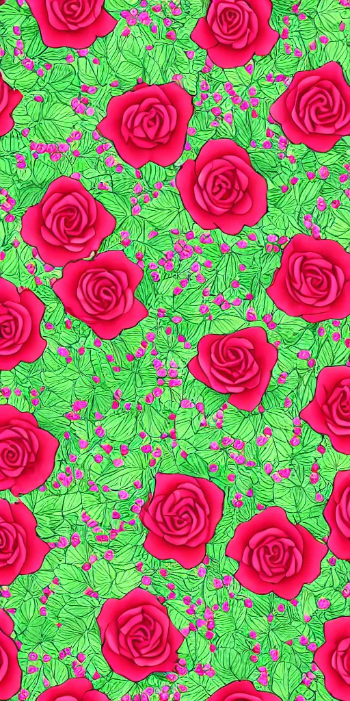 Image similar to seamless pattern of beautiful roses with leaves and throns, colourful, symmetrical, repeating 35mm photography