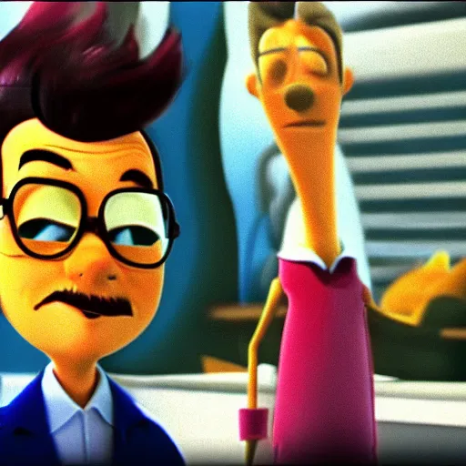 Image similar to a screenshot of Walter White in Meet The Robinsons (2007) vhs quality, set on night