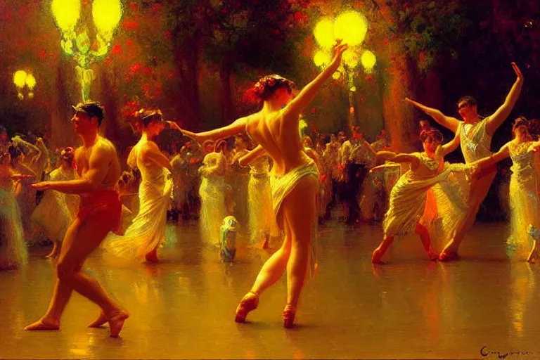 Image similar to dance festival, summer, neon light, painting by gaston bussiere, craig mullins, j. c. leyendecker