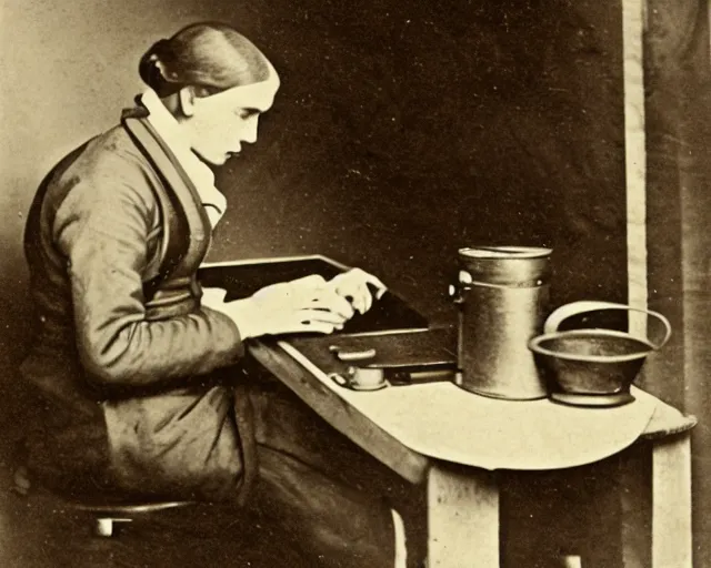 Image similar to an early 1800s photo of someone sitting at a computer making a donut on a computer in blender3d