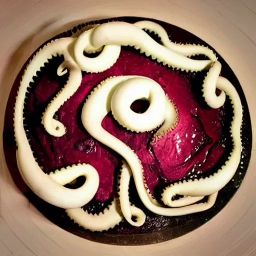 Image similar to a cake made of octopus tentacles, food photography