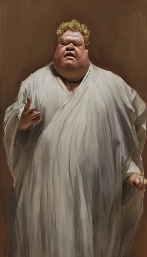 Prompt: a detailed classical portrait painting of Baron Harkonnen in a ceremonial robe, strong lighting, by Cesar Santos, oil on canvas