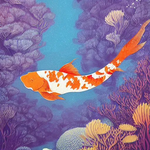 Image similar to giant koi carper in a magical underwater world, oil painting victo ngai