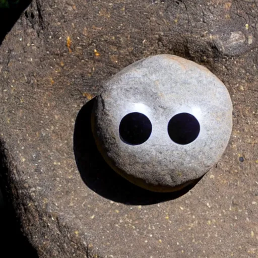 Image similar to boulder with two small googly eyes