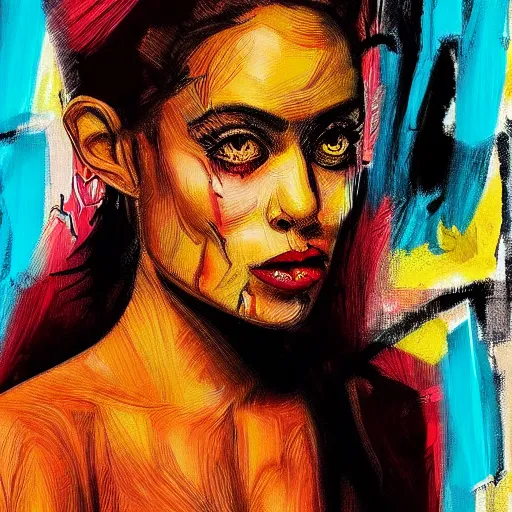 Prompt: a sketch, ultra detailed, attractive, magic, beautiful woman, angelina, surreal, in style of jean - michel basquiat, trending on artstation