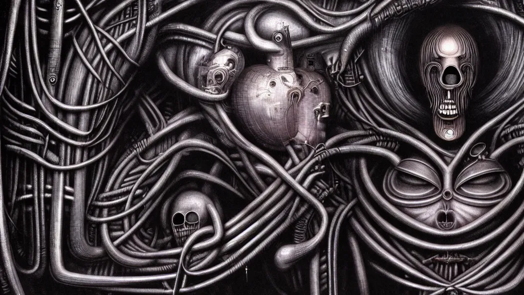 Image similar to Heart of the internet, style of Giger, H. R. GIGER, 4K, highly detailed