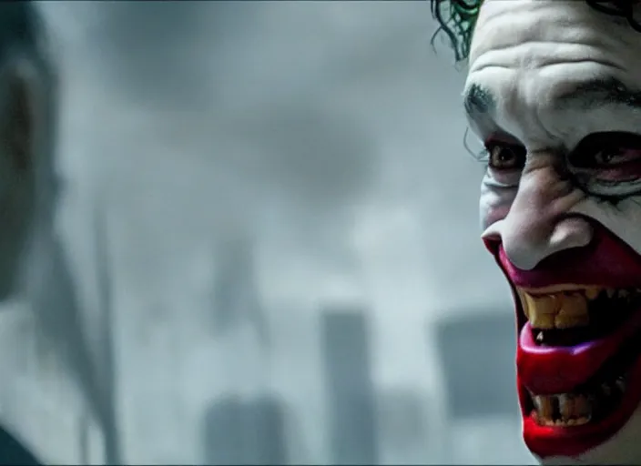 Image similar to film still of ezra miller as the joker in the new batman movie, 4 k