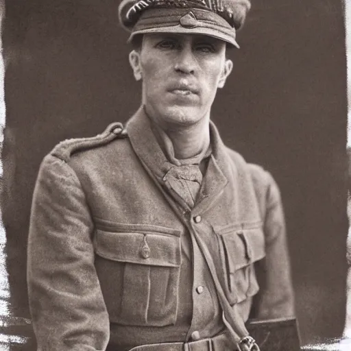 Image similar to a detailed photorealistic sepia - toned color portrait photo of a 1 9 1 7 worried clean - shaven british lieutenant in detailed field gear not wearing a hat in wadi rum, ultra realistic, painted, intricate details, lovecraft, atmospheric, dark, horror, brooding, highly detailed, by clyde caldwell