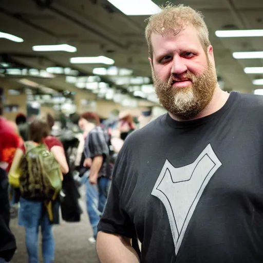 Prompt: portrait of DC comics comic book artist Ethan Van Sciver at a comic book convention