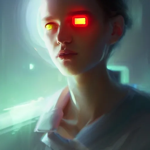 Prompt: scientist, tech wear, glowing lights, scifi, concept art oil painting, portrait ethereal by jama jurabaev, greg rutkowski extremely detailed, brush hard, artstation, soft light