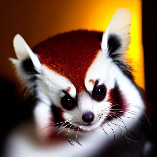 Image similar to cute cross between red panda and sugar glider, studio lighting, award winning