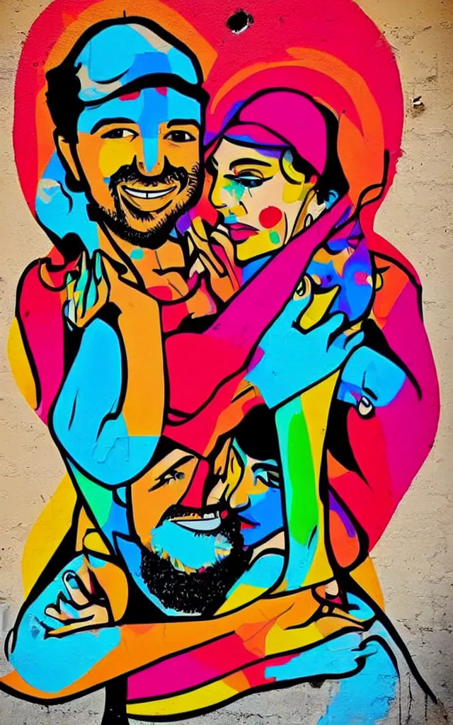 Image similar to colorful love caligraphic poster street art style by el seed, yazan halwani,