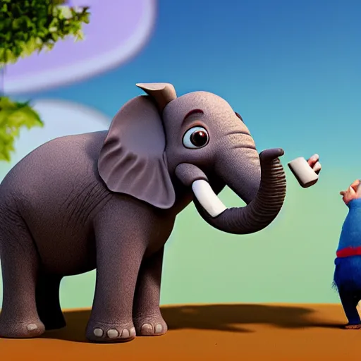 Image similar to an elephant as a pixar character