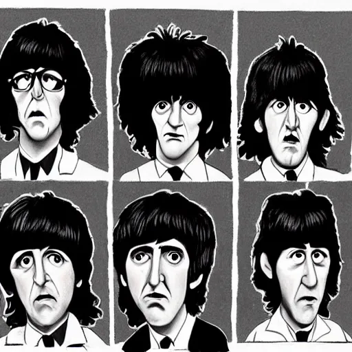 Image similar to the beatles drawn by tim burton