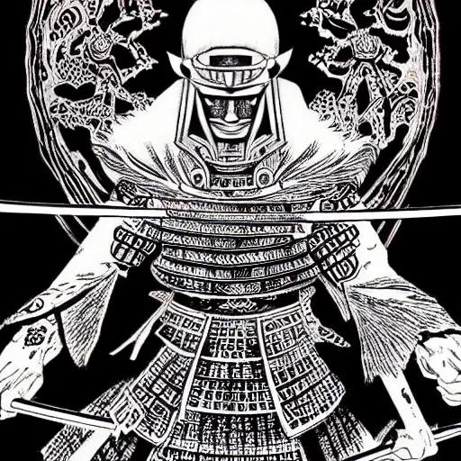 Image similar to Samurai by Kentaro Miura, psychedelic