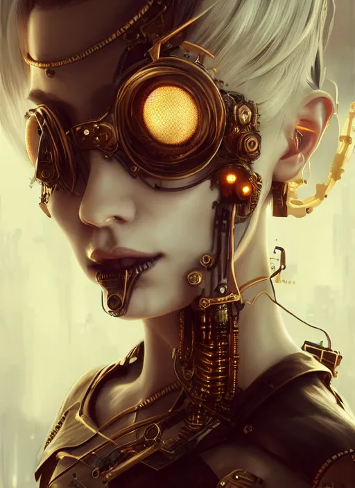 Prompt: soft lustrous ivory punk gothic steampunk cyborg, golden ratio, details, scifi, fantasy, cyberpunk, intricate, decadent, highly detailed, digital painting, octane render, artstation, concept art, smooth, sharp focus, illustration, art by artgerm, loish, wlop