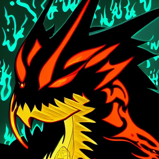 Image similar to dragon flame neon on a black color scheme with fluorescent fire, in the graphic style of Patrick Gleason, detailed art, trending on Artstation, sharp focus
