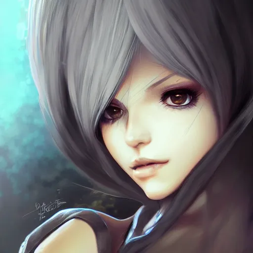 Image similar to Beautiful portrait of 2B from Nier Automata by Charlie Bowater, trending on artstation, digital art