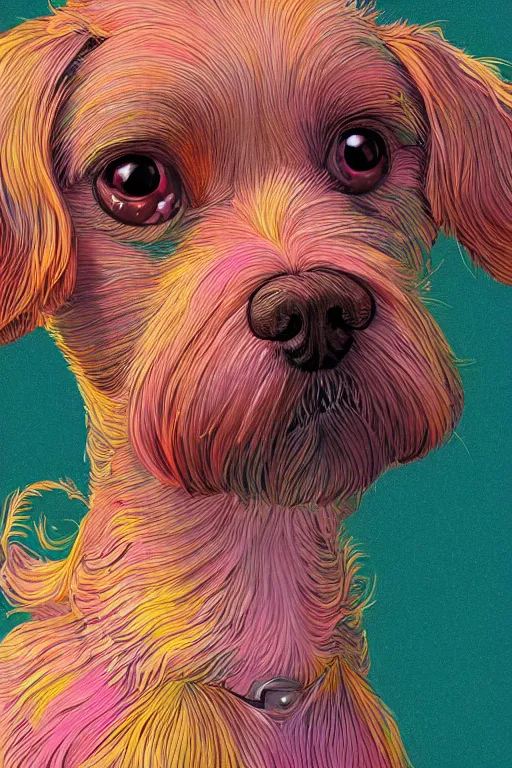 Prompt: Adorably cute portrait of a Dog, artstation winner by Victo Ngai, Kilian Eng and by Jake Parker, swirly vibrant color lines, winning-award masterpiece, fantastically gaudy, aesthetic octane render, 8K HD Resolution