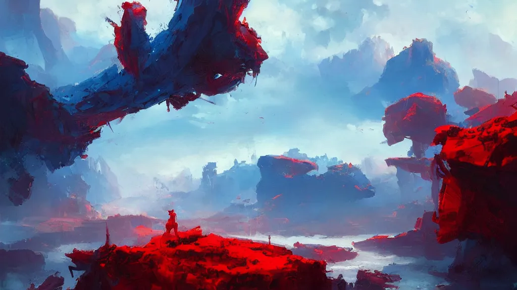 Image similar to stunning blue and red landscape by greg rutkowski and wlop