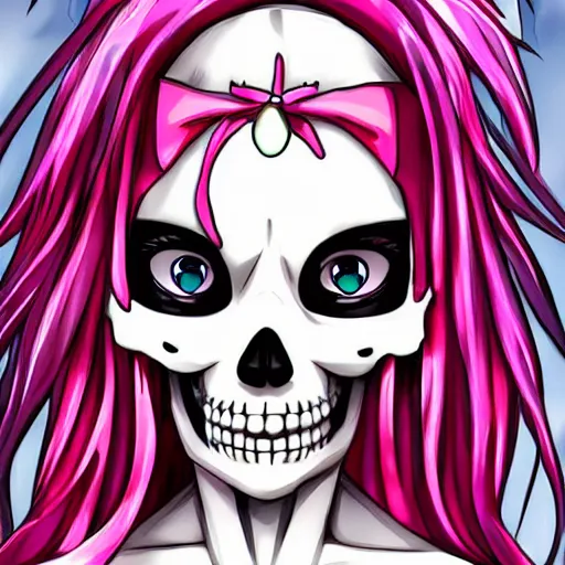 Image similar to anime manga skull portrait young woman skeleton, hello kitty, elegant, highly detailed, digital art, art by singer sergeant rolf harris