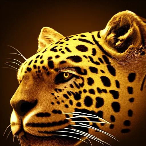 Prompt: golden jaguar with glowing blue eyes, octane render