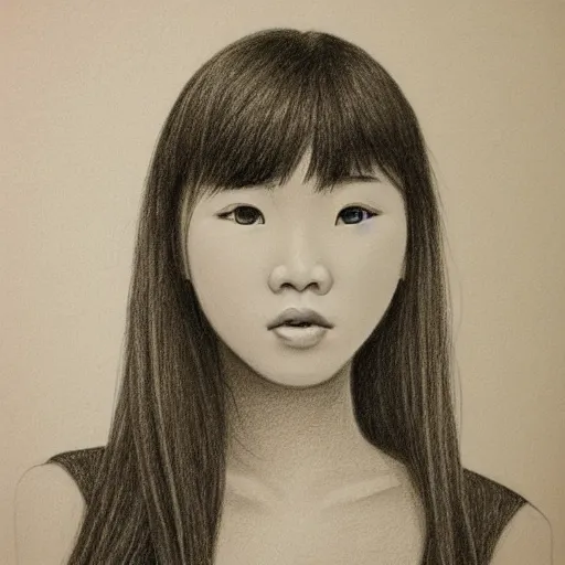 Image similar to a beautiful pencil drawing of a young asian women