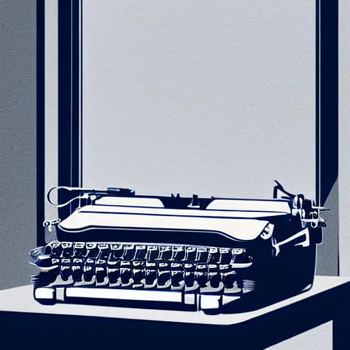 Prompt: Digital art of a typewriter sitting on a desk, there is a window behind it, gentle light lights the room from outside, very detailed, beautiful, realistic