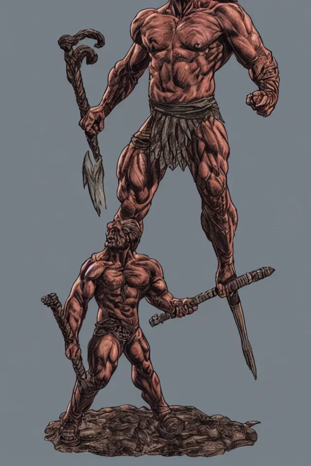 Image similar to full-length figure of a muscular warrior,in the style of Bernie Wrightson