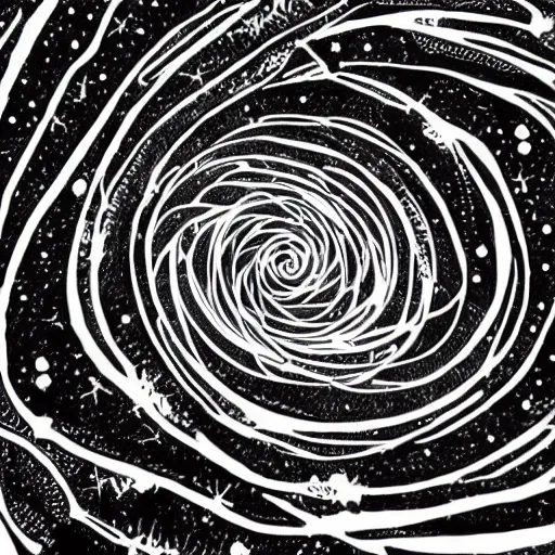 Image similar to black and white illustration creative design, spiral galaxy