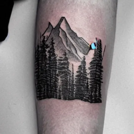 Prompt: megan fox & beautiful mountains, double exposure effect, medium sized tattoo sketch, amazing detail