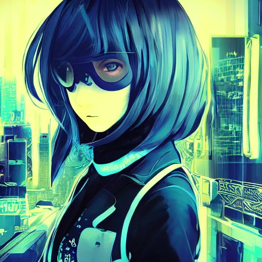 Image similar to Frequency indie album cover, luxury advertisement, indigo filter, blue and black colors. highly detailed post-cyberpunk sci-fi close-up schoolgirl in asian city in style of cytus and deemo, mysterious vibes, by Ilya Kuvshinov, by Greg Tocchini, nier:automata, set in half-life 2, beautiful with eerie vibes, very inspirational, very stylish, with gradients, surrealistic, dystopia, postapocalyptic vibes, depth of field, mist, rich cinematic atmosphere, perfect digital art, mystical journey in strange world, beautiful dramatic dark moody tones and studio lighting, shadows, bastion game, arthouse