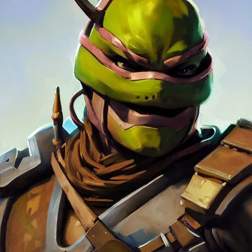 Image similar to greg manchess portrait painting of armored donatello of tmnt as overwatch character, medium shot, asymmetrical, profile picture, organic painting, sunny day, matte painting, bold shapes, hard edges, street art, trending on artstation, by huang guangjian and gil elvgren and sachin teng