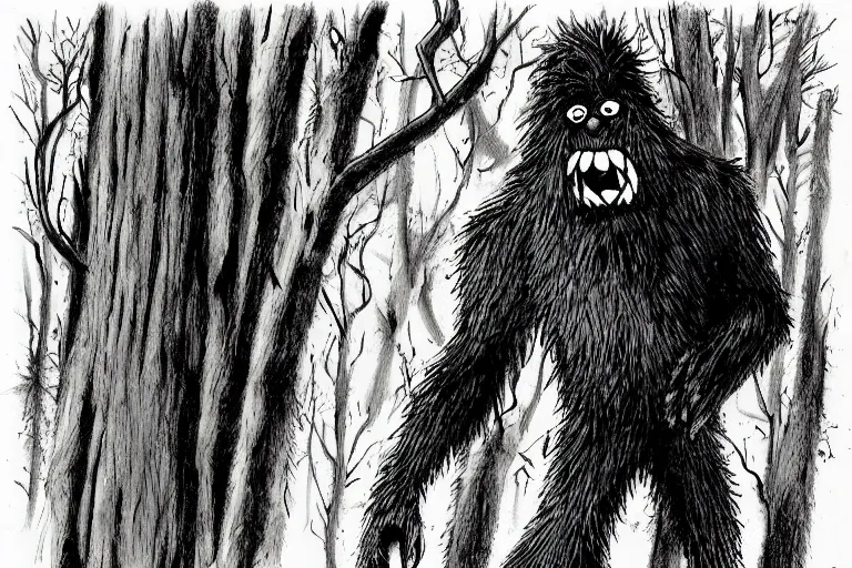 Image similar to mad bigfoot screaming in the woods artwork by ben templesmith