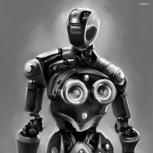 Image similar to robot study concept art oil painting, black and white, by jama jurabaev, highly detailed, brush hard, artstation