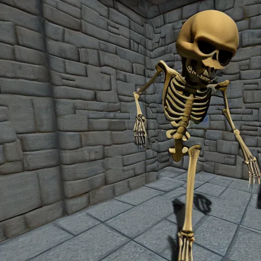 Image similar to A skeleton in the game Super Mario 64, unreal engine, highly detailed, 8k